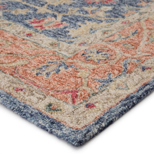 Lindsay Hand Loomed Wool Moonlight Blue/Apricot Orange/Birch Rug